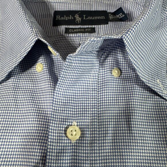 Polo Ralph Lauren Shirt Men's XXL Blue Classic Fit Houndstooth Luxury Preppy - Picture 7 of 11